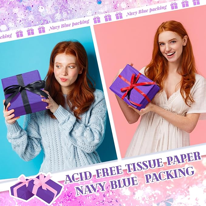 Qilery 500 Sheets Purple Tissue Paper Bulk for Gift Bags 15 x 20 Inch Acid Free Packaging Wrapping Decoupage Paper Sheets for Christmas Winter Decor DIY Crafts, Parade Float, Bouquet, Wedding