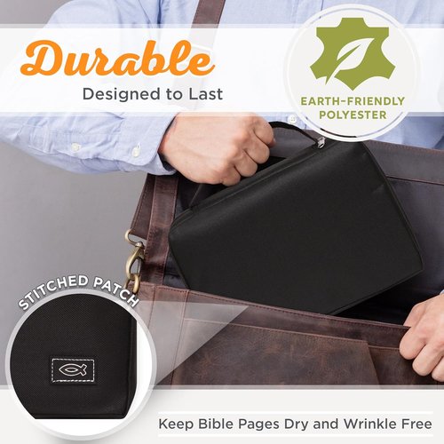 Christian Art Gifts Bible Cover - Jesus Fish Design, Black Canvas, Small Size