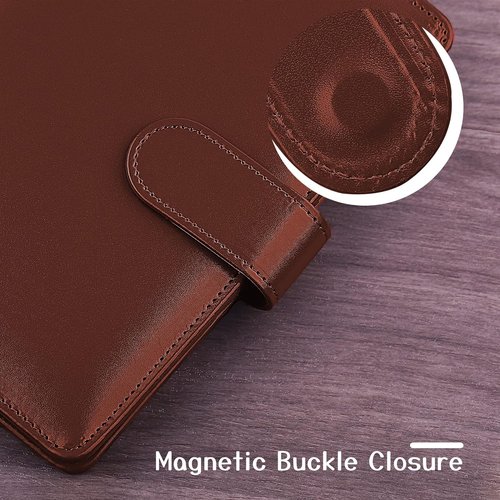 Antner A6 Binder - Refillable PU Leather Notebook & Budget Planner | Brown Cash Organizer with Magnetic Closure