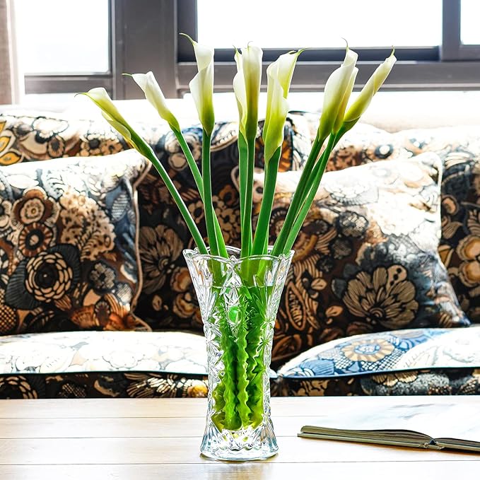 kanpura 11.2'' Tall Glass Flower Vase Sunflower Shape Design,Thickened Clear Crystal Glass Vase for Flower Lovers(1 Piece)