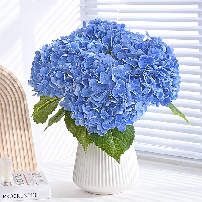 MARTINE MALL 3Pcs 21in Hydrangea Artificial Flowers, Latex Real Touch Hydrangeas Lifelike Large Hydrangea Flowers for Home Decor Party Arrangements Wedding Bouquets Centerpieces (Dark Blue)