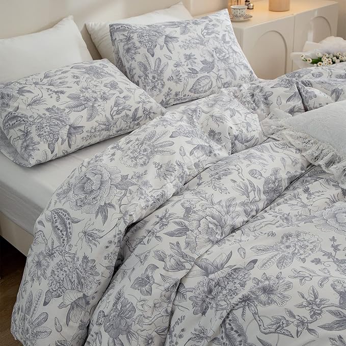 Twin Comforter Set Flowers 2 Pieces Soft Bedding Comforter Garden Style Vintage Floral Print Botanical Flower Comforter Set for All Seasons 1 Comforter and 1 Pillowcases (Flower, Twin)