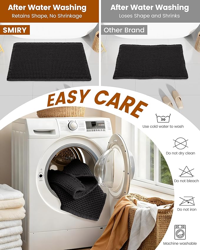 Smiry Waffle Bath Mat 47x24, Extra Soft Absorbent Bathroom Rugs, Non Slip Machine Washable Quick Dry Bath Rugs for Bathroom Floor, Tub, Shower, Home Decor Accessories, Black