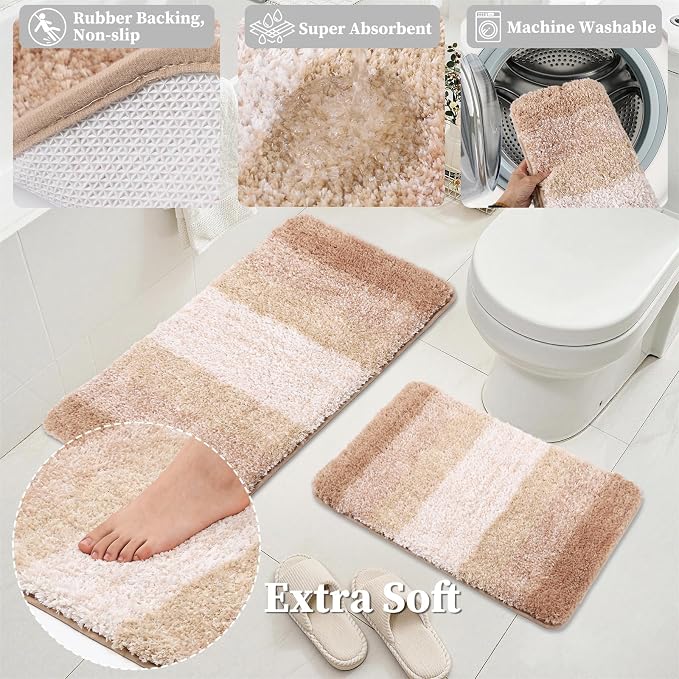 Bathroom Accessories Set, 25PCS Wicker Bathroom Accessory Set with Shower Curtain, Bath Mat, Soap Dispenser, Handwoven Trash Can & Rattan Tissue Box (White, Bath Set+Shower Curtain+Rugs)