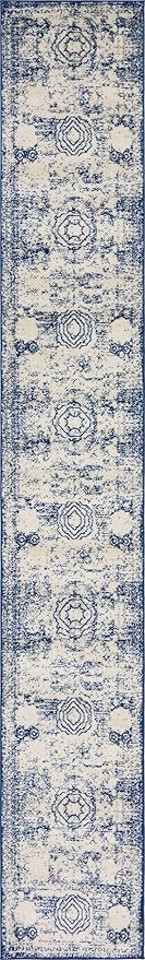 Unique Loom Bromley Collection Area Rug - Wells (2' x 13' 1" Runner, Ivory and Blue/ Ivory)