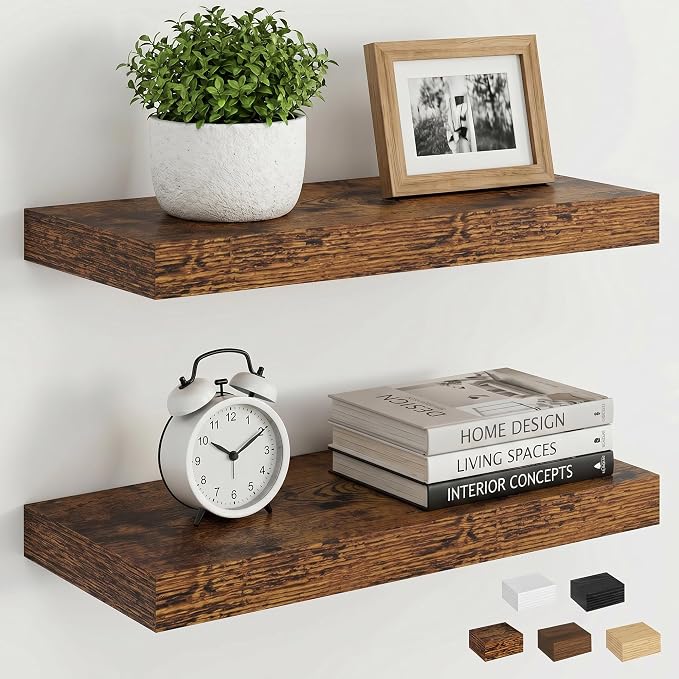 Dreamland Floating Shelves, Wall Mounted Shelves for Storage and Home Decor, Rustic Wood Shelves for Bathroom, Living Room, Bedroom and Kitchen, 16" x 6.7" Set of 2