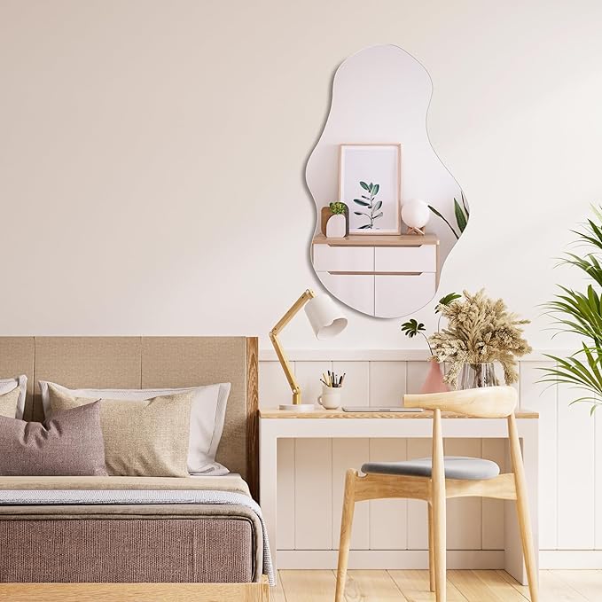 PERFNIQUE Irregular Wall Mirror Asymmetrical Mirror, 28''x17'' Decorative Modern Mirror for Bathroom Bedroom Living Room Entryway, Cloud Frameless, Wall Mounted (28''x17'', Cloud)