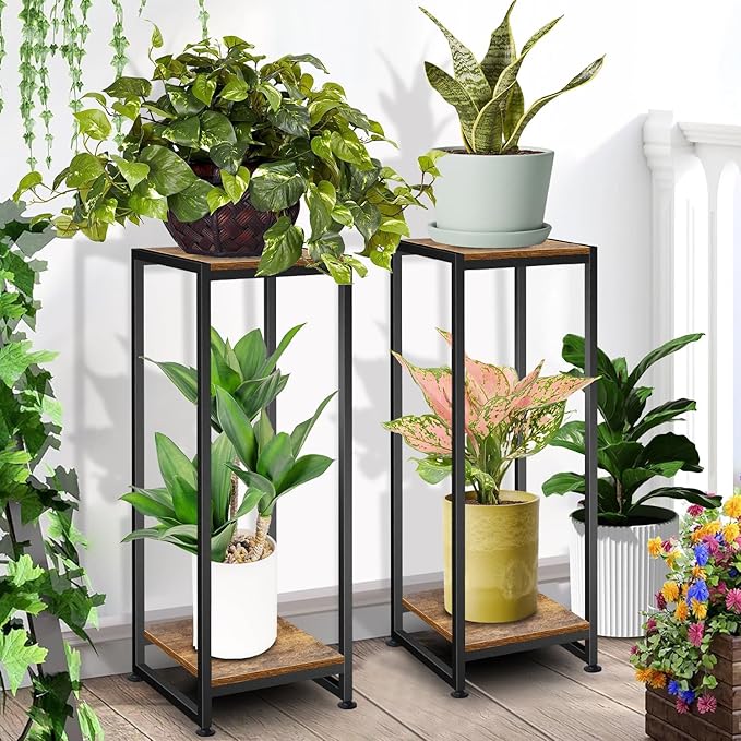 Lilybud--lily 2-Pcak Plant Stand Indoor, 31.5'' Tall Wood Plant Stands Heavy Duty Pedestal Stand for Indoor Outdoor, Modern Corner Flower Stand for Patio, Living Room, Balcony