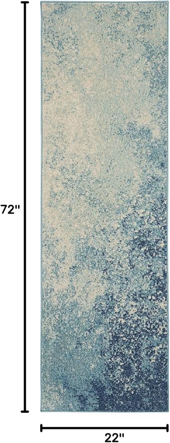 Nourison Home Passion Navy/Light Blue 1'10'' x 6' Area-Rug, Modern, Abstract, Easy-Cleaning, Non Shedding, Bed Room, Living Room, Dining Room, Kitchen, (6' Runner)