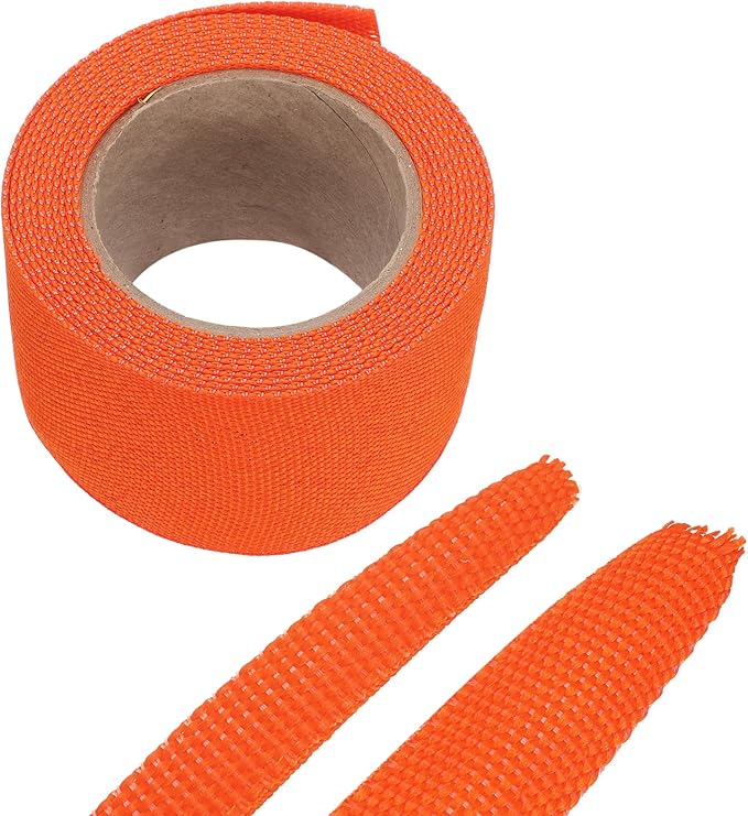MECCANIXITY Braided Cable Sleeves Heat Shrinkable Fabric Sleeving, 1 3/8" 10ft Orange 2:1 Ratio Heat Shrinkable Cord Protector for Harness Cable, Network Cable Protection, Cable Management