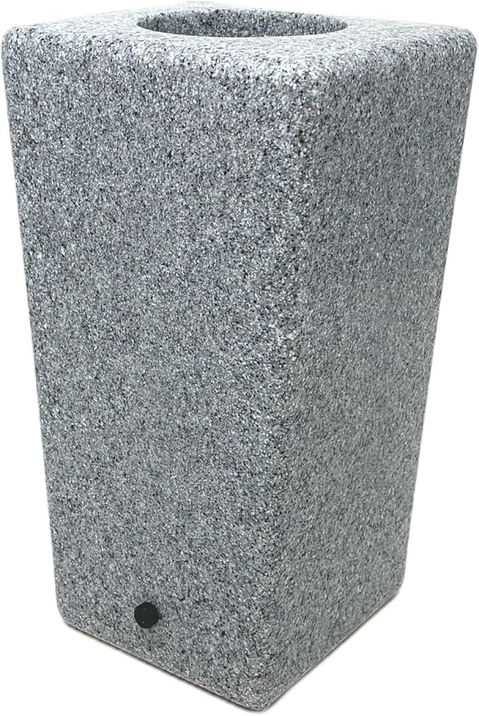 OPTIMUM Square Memorial Cemetery Flower Vase - Plastic (Light Grey Granite) with Metal Ground Spike, Grave Marker, Decorations for Gravesite, Headstone Flowers Holder, Garden Lawn & Yard