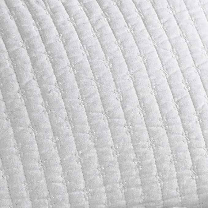 Levtex Home Cross Stitch Reversible King/Cal King Quilt Set (106x92in) and 2 Pillow Shams (36x20in) - Stitch Texture - Bright White - Cotton King Size Quilt Bedding Set - Lightweight Soft Pre-Washed
