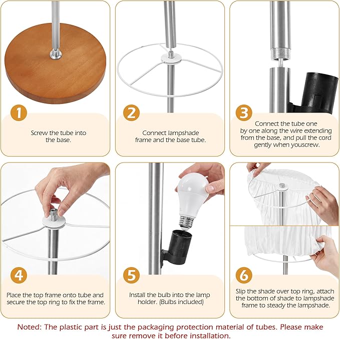 GyroVu 66" Floor Lamp for Living Room, Color Temperature Adjustable Standing Lamp for Bedroom, Corner Floor Lamp with Wooden Base Cloth Shade Tall lamp for Home Decor(Bulbs Included)