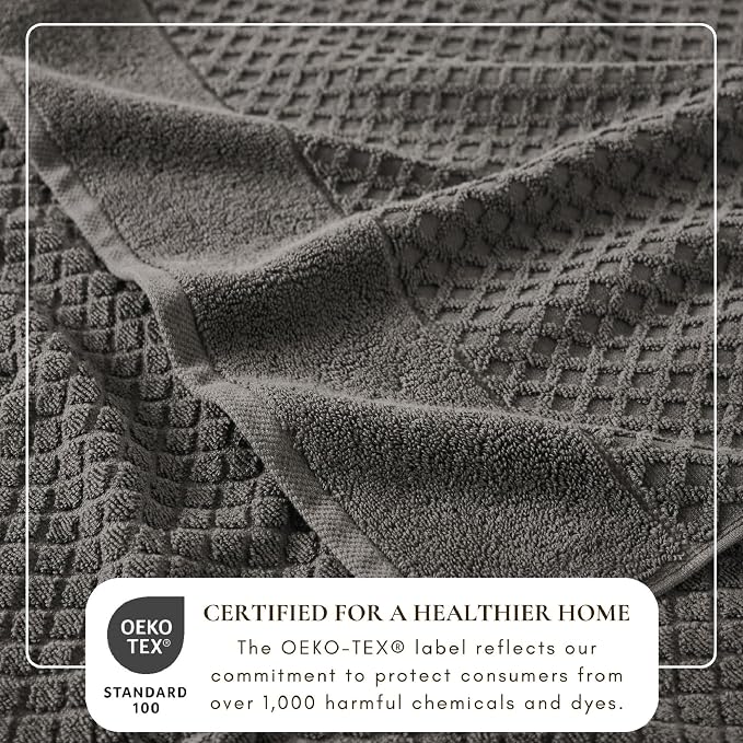 Great Bay Home Bath Towels - 100% Cotton 6 Piece Bath Sheet Set - Diamond Waffle Weave - Absorbent, Durable, Quick-Dry Towels for Bathroom (Dark Grey)