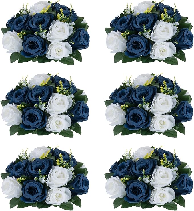 Flower Centerpieces for Wedding Tables: Wedding Table Decorations Navy Blue & White Flower Balls Centerpieces for Engagement Cerebration Party Center Pieces 6 Packs