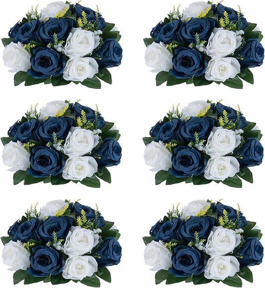 Flower Centerpieces for Wedding Tables: Wedding Table Decorations Navy Blue & White Flower Balls Centerpieces for Engagement Cerebration Party Center Pieces 6 Packs