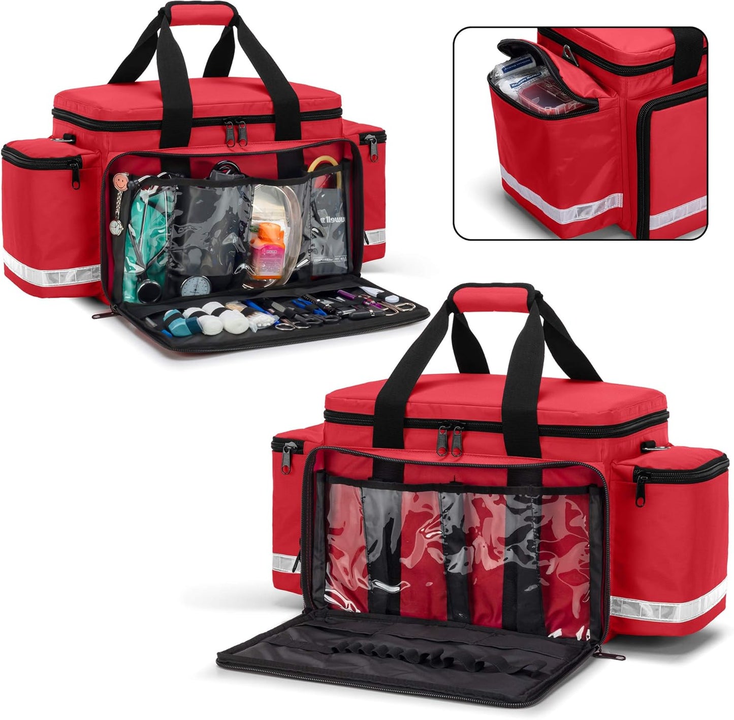 Trunab Trauma Bag - Professional First Aid Kit Storage with Inner Dividers | Red, No-Scratch Bottom