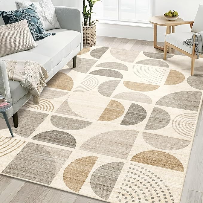 MUJOO 5x7 Area Rugs Boho,Washable Rugs for Living Room Bedroom Dining Room,Large Throw Floor Carpet Non Slip Soft Modern Abstract Bohemian Neutral Beige