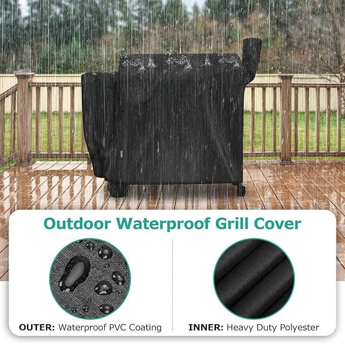 SunPatio Outdoor Waterproof Pellet Grill Cover Compatible with Traeger 34 Series Wood Pellet Grill and Smoker, Texas and More Full Length BBQ Barbecue Cover, All Weather Protection, Black