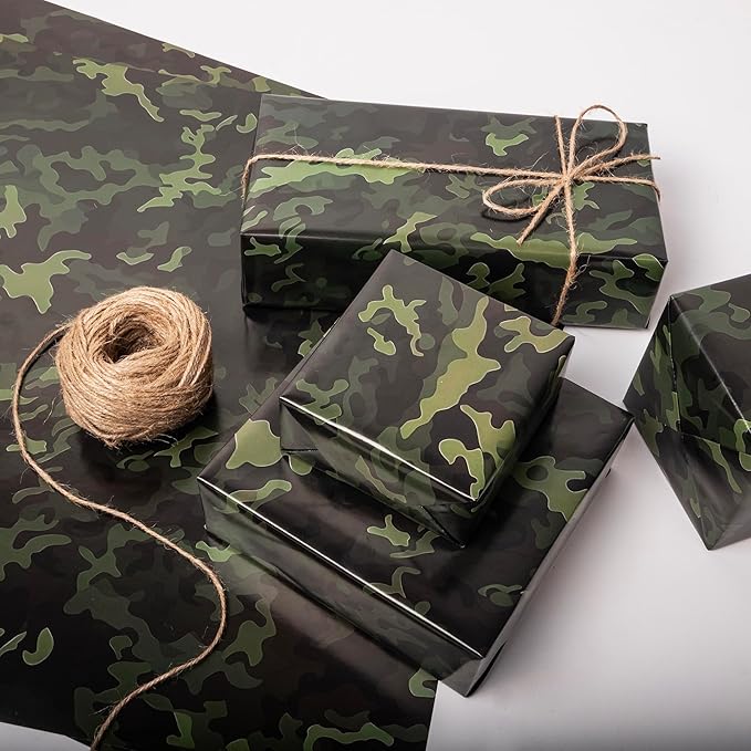 Altarho Camo Wrapping Paper Rolls for Men Kids Boys Camouflage Army Birthday Gift Wrap Sheets for Baby Shower Christmas Camping Themed Party Decoration Total 28.5sq.ft