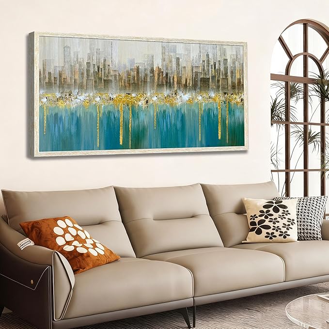 Ardemy Large Framed Wall Art Abstract Canvas Modern Gold Textured Wall Decor Living Room Painting Picture Artwork Bedroom Home Office, 48"x24"