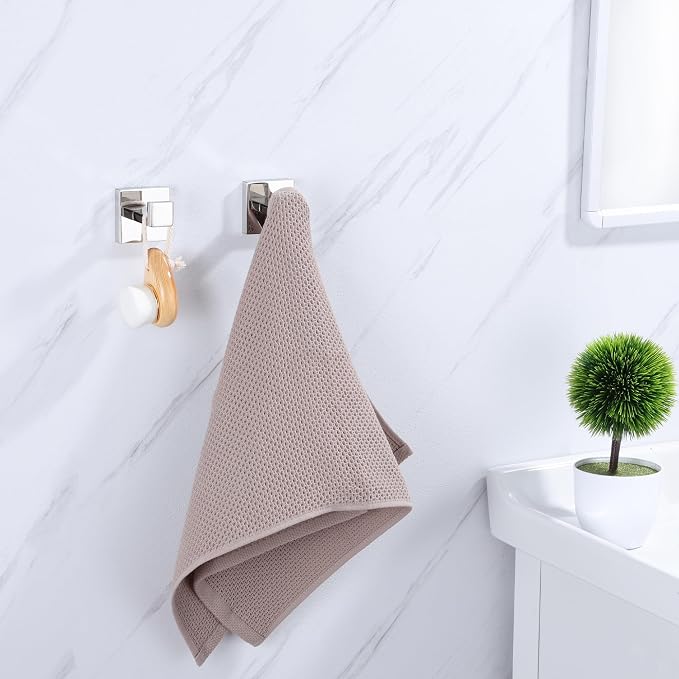 LANC Chrome Towel Hooks for Bathroom Wall Hooks, Heavy Duty Hand Towel Hanger SUS304 Stainless Steel for Bathroom Accessories Square Coat Robe Hook, Wall Mounted Silver Polished,A8805CP