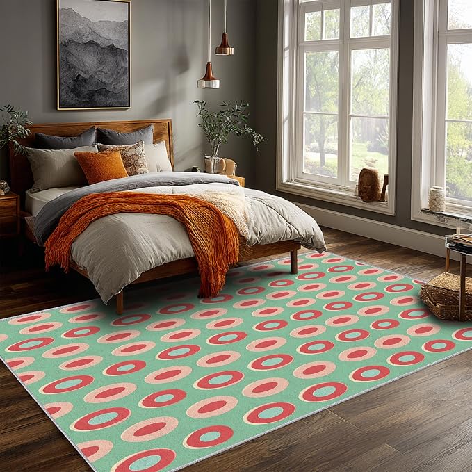 Mid Century Modern Throw Rugs 2x3, Geometric Retro Washable 2 x 3 Indoor Door Mat for Entryway, Bedroom, Kitchen, Low Pile Non Slip Stain Resistant, Mid Century Home Decor & M915