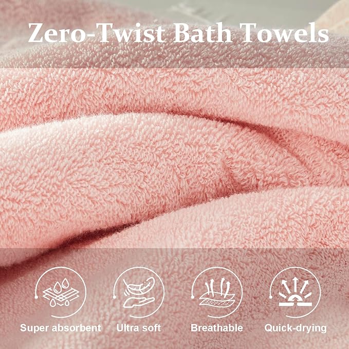 COZYART Soft Pink Bath Towel Set for Bathroom Soft Absorbent Durable 650 GSM Turkish Cotton Towel Sets of 6, 2 Large Bath Towels, 2 Hand Towels, 2 Washclothes