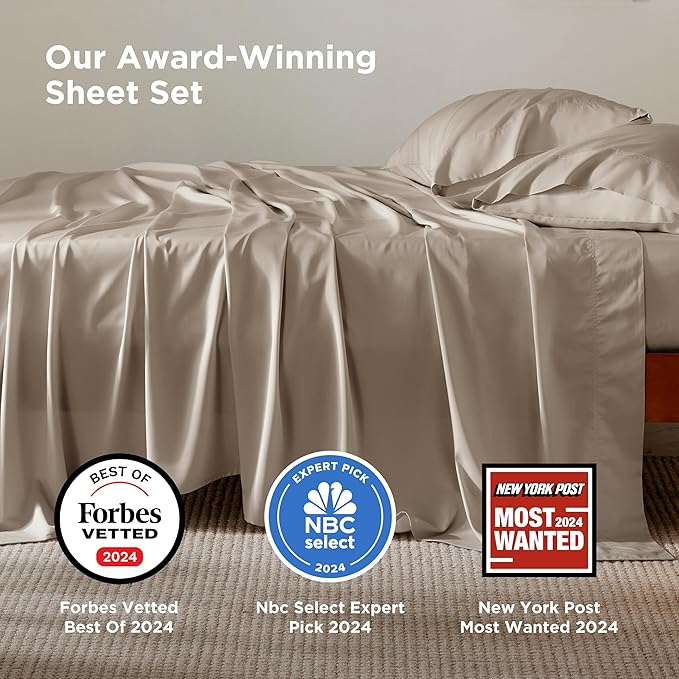 Bedsure Full Size Bed Sheets, Cooling Sheets, Rayon Derived from Bamboo, Breathable & Soft, Deep Pocket Up to 16 Inches, Hotel Luxury Silky Bedding for Hot Sleepers, Simply Taupe