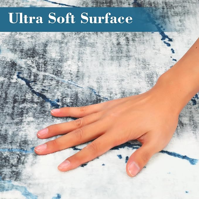 Area Rug 6x9 Washable Modern Abstract Rug for Living Room Water Ink Abstract Small Accent Carpets Low Pile Soft Bedroom Floor Covers Non Shedding Office Carpet Mat for Porch Kitchen， Blue
