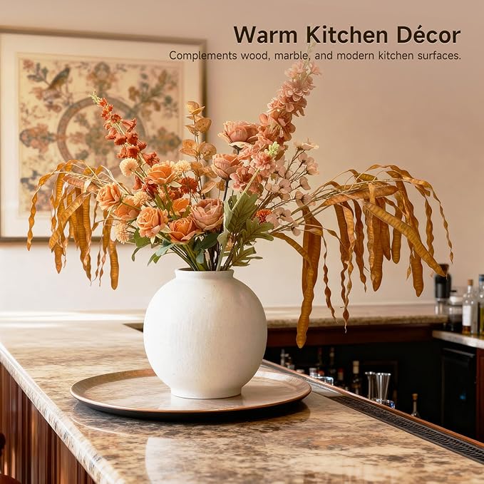 Sandstone Large White Ceramic Vase, 9.8-Inch Matte White Rounded Design for Easy Arranging, Farmhouse & Minimalist Home Decor for Living Room, Mantel, Dining Table, Entryway, Bathroom, Weddings