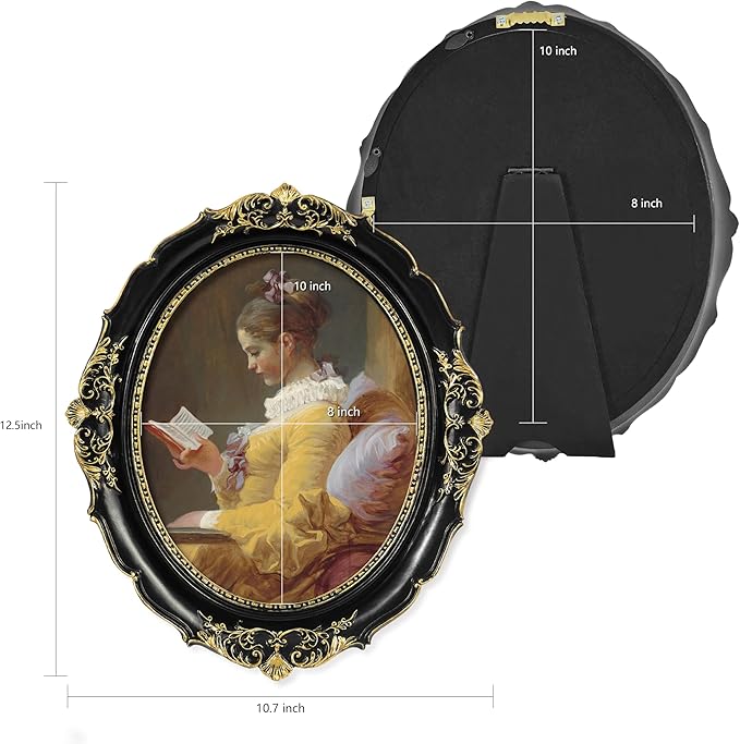 SIMON'S SHOP 8x10 Picture Frame in Black with Gold Accents, Vintage Style Oval Frame with Glass Cover, Wall and Tabletop Photo Frames 8x10