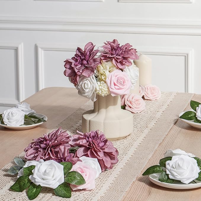 Artificial Flowers Combo, Fake Flowers for DIY Tables Centerpieces Baby Shower Bridal Shower Wedding Bouquet Arrangements Party Candle Holder Cake Decor Flower Home Decorations
