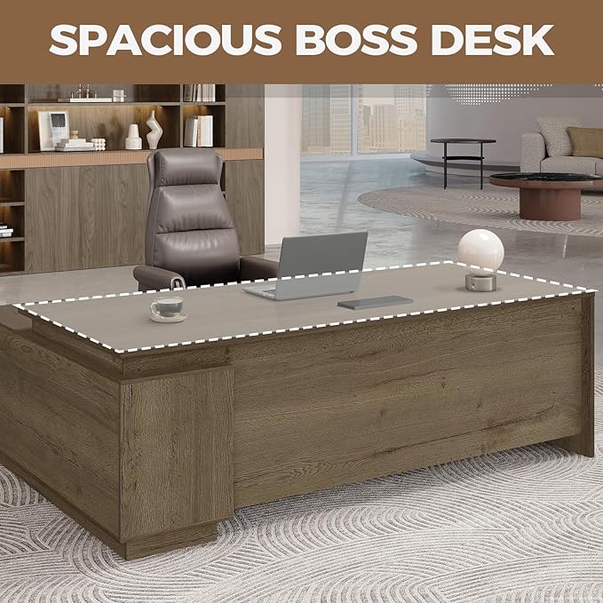 L-Shaped Executive Desk with Reversible Cabinets, Lockable Drawers & Cable Management – Large Wood Office Desk for Home or CEO Office(Walnut,63" L*32" W*30" H)
