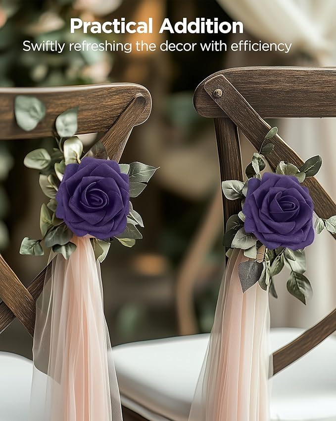 InnoGear Artificial Flowers, 50 Pcs Dusty Purple Foam Fake Roses Bulk with Stems for Decoration DIY Wedding Bouquets Centerpieces Bridal Shower Party Valentines Christmas Tree