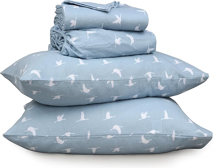 RUVANTI Flannel Sheets California King Size - 100% Cotton Brushed Cal King Bed Sheets Set - Deep Pockets 14 Inches - All Seasons Breathable & Extra Soft - Warm & Cozy, 4 Piece, We Fly