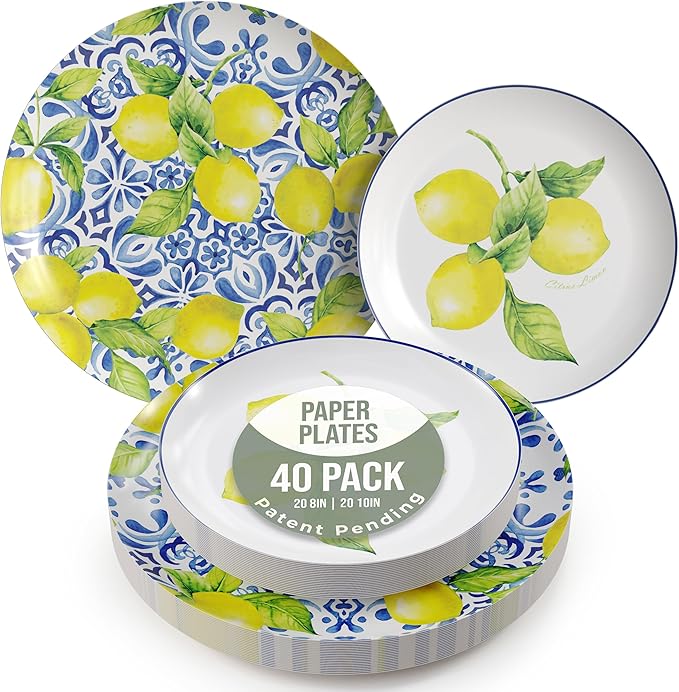 Trendables Floral Paper Plates 40 Pcs Fancy Disposable Plates for Party Set - 20 Guests 20 X 8 Small Paper Plates Dessert Plates & 20 X Large Paper Plates 10 Inch Paper Plates Bulk | Tuscan