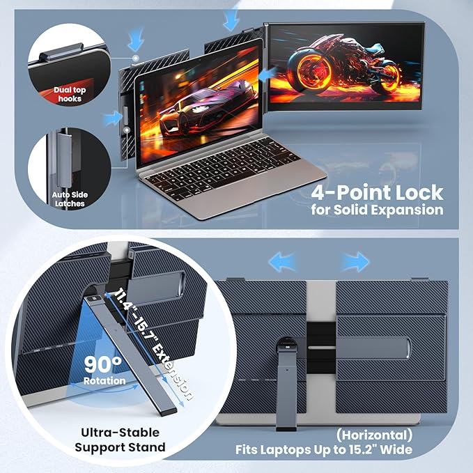 UK BONITOYS Laptop Screen Extender, 14" Ultra-Thin & Lightweight Portable Monitor, 1080P FHD IPS Second Screen, Plug and Play, Laptop Monitor Extender Compatible for Mac/Win Laptops 13-17 Inch