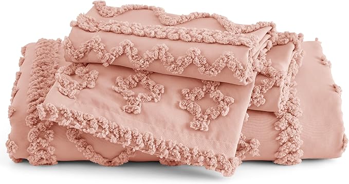 Bedsure Boho Duvet Cover King Size, Soft & Comfortable Elegant Design Boho Bedding for Decoration, Machine Washable Comforter Cover for All Seasons,Includes 1 Duvet Cover & 2 Pillow Shams,Light Pink