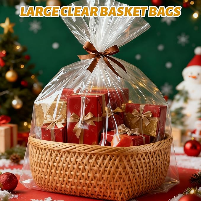 Soarvita 6 Pack Extra Large Cellophane Bags for Gift Baskets 40×50 Inch – Clear Cellophane Wrap for Large Christmas Gift Baskets, Holiday Parties, Weddings & Birthdays – 2.8 Mil Thick Clear Gift Bags