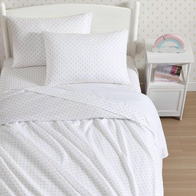 Laura Ashley - Kids Sheet Set, Ultra-Soft & Breathable Toddler Bedding with Matching Pillowcases, Wrinkle-Resistant, Ideal Girl Room Essentials (Wood Violet Green, Queen)