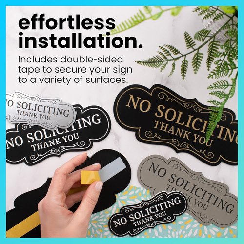 ExcelMark No Soliciting Sign - Premium Quality, Made in the USA | Small 2"x5", Black with White Letters