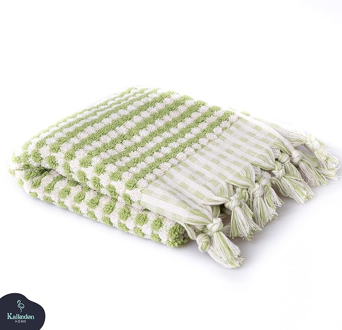 Organic Turkish Cotton Hand Towels for Bathroom | Oversized - 17 x 35 Inches | Large Soft Plush Fluffy Highly Absorbent Towels for Kitchen, Hand and Face (Green, Hand Towel)