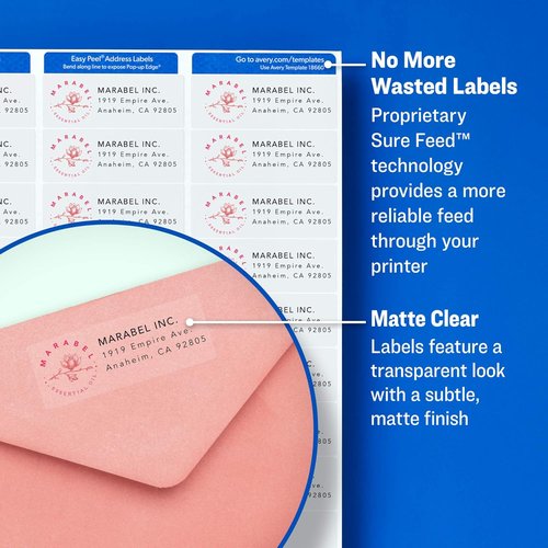 Avery Printable Address Labels - Sure Feed Technology | Matte Clear, 1" x 4", 1,000 Blank Labels