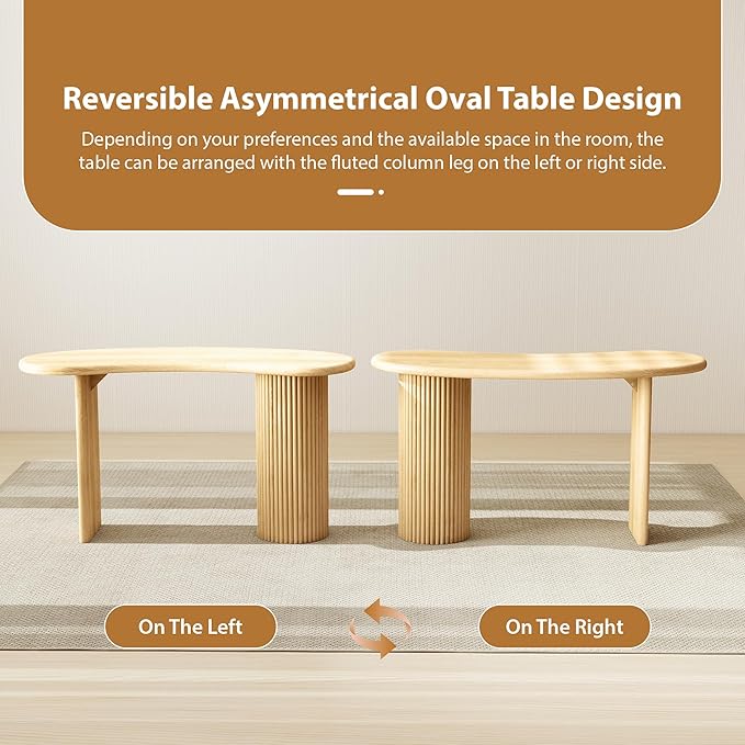 LEVNARY 54.3" Curved Small Computer Desk, Wooden Executive Desk with Sturdy Fluted Legs, Modern Luxury Corner Single Writing Vanity Desk for Bedroom Living Room Home Office (Natural)