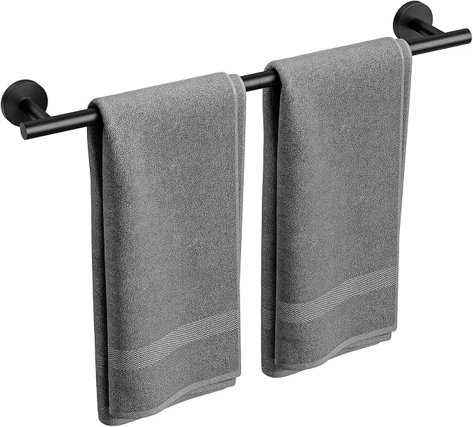 Matte Black Towel Bar, 24 Inch Bathroom Towel Rack (Total Length 26-Inch), Towel Holder Wall Mounted, Thicken SUS304 Stainless Steel Towel Rod Modern Home Decor