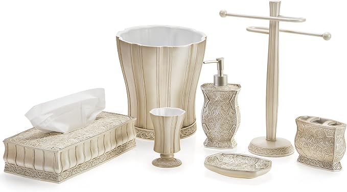 Creative Scents Victoria Liquid Hand Soap Dispenser for Bathroom with Pump | Decorative Beige Countertop Lotion Dispenser