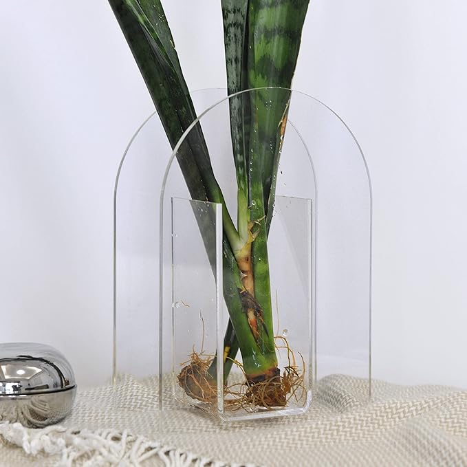 Acrylic Vase Modern Arch Shape Vase for Wedding Party Flowers Centerpieces Home Office Decor (Clear)