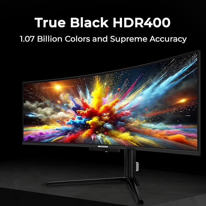 Deco Gear 49" Curved QD-OLED Ultrawide Monitor | 5120x1440 | 144Hz | HDR400 True Black | 0.03ms | FreeSync Premium | 100% sRGB | HDMI 2.1 | 90W USB-C | Built-in Speakers| Height Adjustable Stand