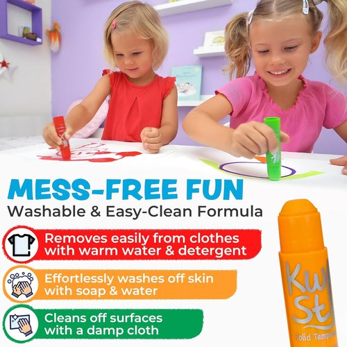 Kwik Stix Solid Tempera Paint Sticks - 24 Washable Colors | Non-Toxic & Quick Drying for Kids